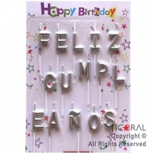VELAS FRASE FELIZ CUMPLEAOS PLATA 3 CM x 1
